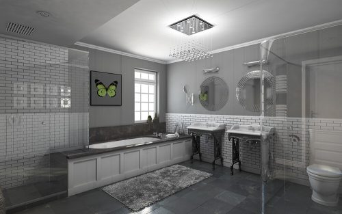 Gray bathroom with Furnishing