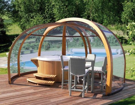 Dome shaped hot tub enclosures