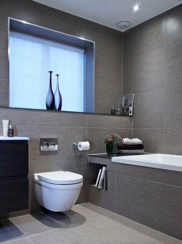 Gray tile bathroom