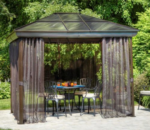 Metal gazebo with screened curtain