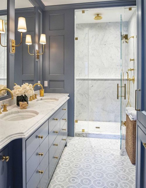 contemporary gray bathroom with vanity