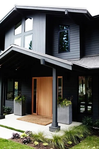 Larger modern front porch with sloped roof