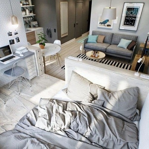 Studio apartment bedroom